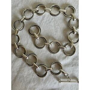 Ralph Lauren Silver Tone Chunky Toggle Chain Necklace Rope Link Statement